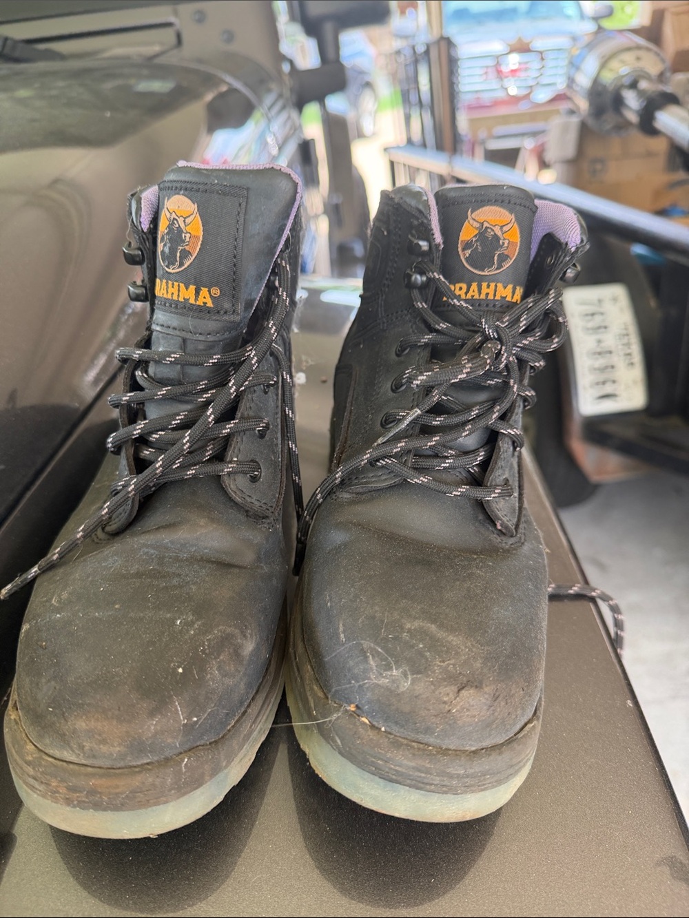 Brahma Black Work Boots with Purple Accent
